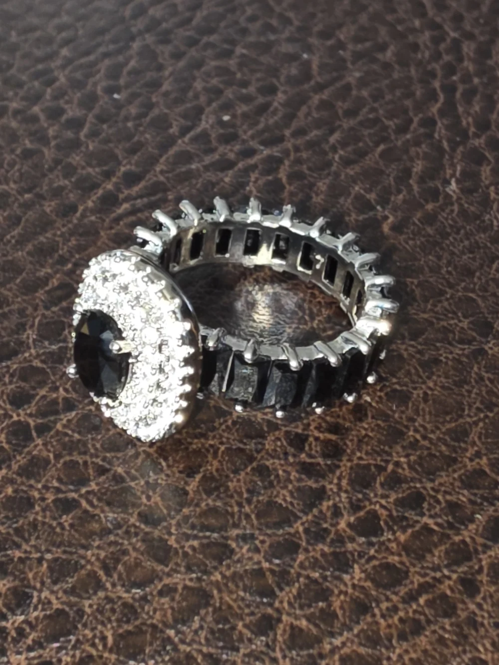 Black and Silver Halo Cocktail Ring - Women Jewelry Size 7
